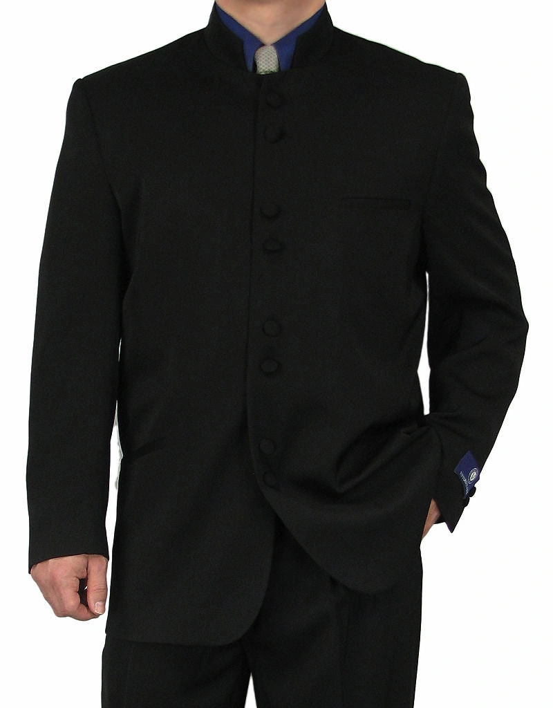 Traje de cuello chino negro para boda Milano 5905: Elegancia atemporal, estilo audaz.